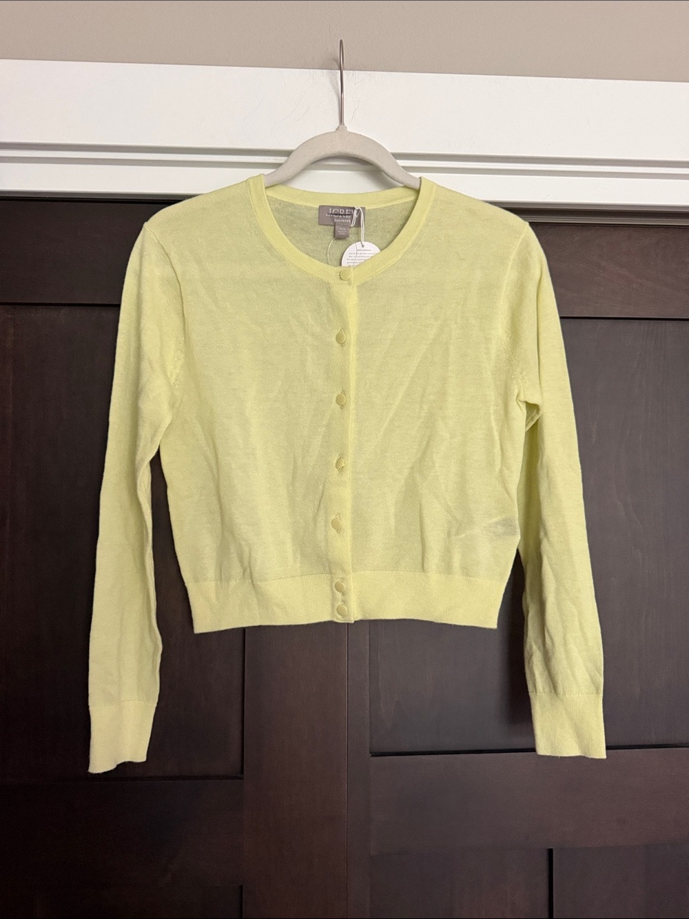 J. Crew Cashmere Pale Yellow Crewneck Button-Front Cardigan size XXS